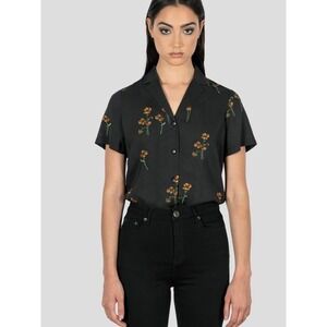 Straight To Hell St Peter Floral Print Shirt Black Yellow Poppy XS Slim Tailored